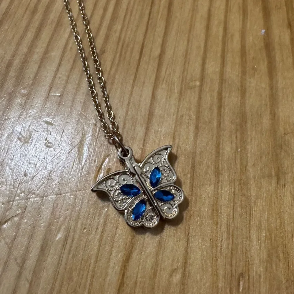 Classic Butterfly Pendant I Love YOU Gold Necklace Jewelry Gift Women 12”